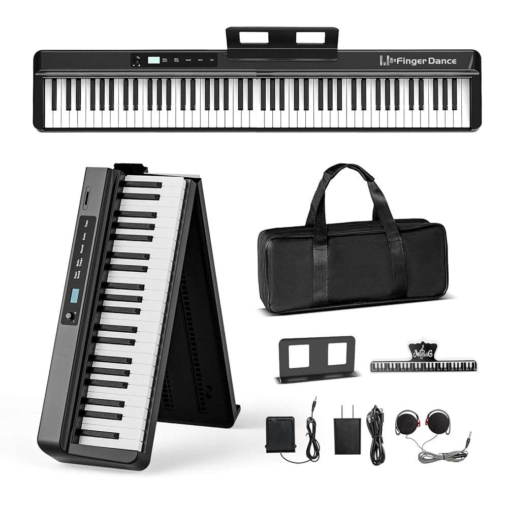 Finger Dance 88鍵ホワイトキーボード　折りたたみ式 Amazon | 電子ピアノ 88鍵盤 半配重さキーボード midi&Bluetooth